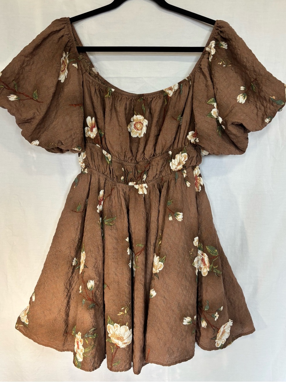Fashion Nova Boho Floral Puff Sleeve Smocked Mini Dress 3X lined